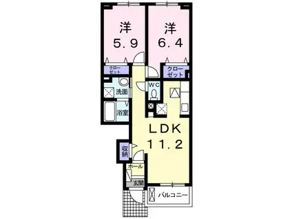 ミルキーウェイ(2LDK/1階)の間取り写真