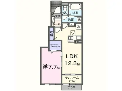 クレールB(1LDK/1階)の間取り写真