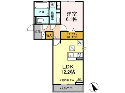 フェリーチェ B棟(1LDK/1階)の間取り写真