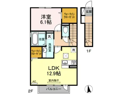 リビングタウン富木島 A棟(1LDK/2階)の間取り写真