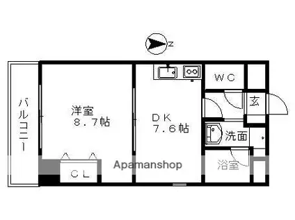 スカイフラット名古屋(1DK/4階)の間取り写真