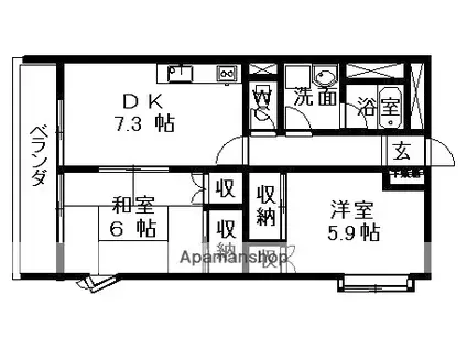 コスモタウンニッシン(2DK/4階)の間取り写真