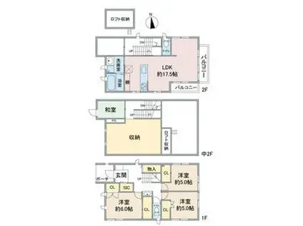 愛知高速東部丘陵線 はなみずき通駅 徒歩14分 2階建 築14年(3SLDK)の間取り写真