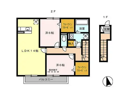 ビオトープ(2LDK/2階)の間取り写真