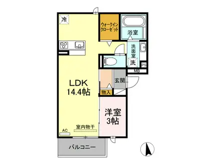 フルール B棟(1LDK/2階)の間取り写真