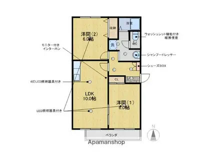 オクトスUEDA C棟(2LDK/2階)の間取り写真