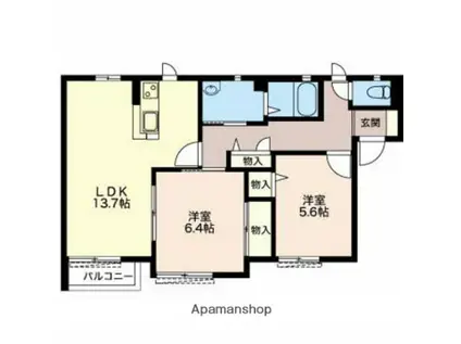 リブェールA棟(2LDK/1階)の間取り写真