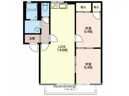 パラシオン日永C棟(2LDK/2階)の間取り写真