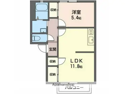 ヴィラージュときわ(1LDK/2階)の間取り写真