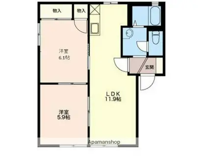 メルベール西富田(2LDK/1階)の間取り写真