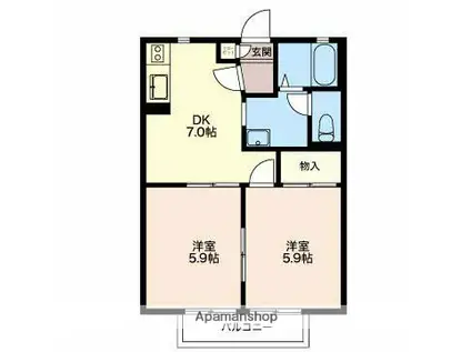 エスポアール城西 弐番館(2DK/2階)の間取り写真