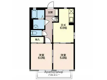 タウンKOMO A棟(2DK/2階)の間取り写真