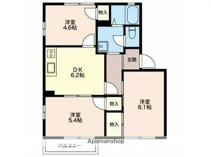 タウンA(3DK/1階)の間取り写真