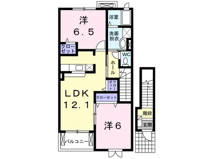 ハーモニー白ゆりB(2LDK/2階)の間取り写真