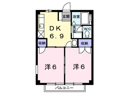 フラワーニュータウン(2DK/2階)の間取り写真