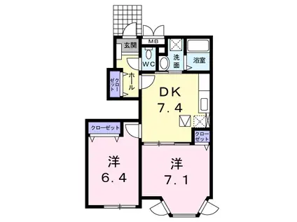 アルモニーⅠ(2DK/1階)の間取り写真