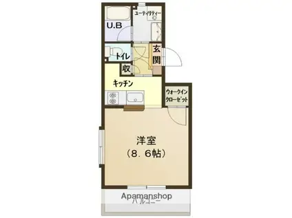 プリオール(ワンルーム/1階)の間取り写真