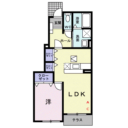 ヒューゲル プラースⅡ(1LDK/1階)の間取り写真
