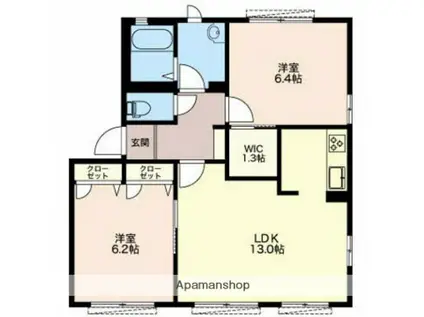 ナディア長折 B棟(2LDK/2階)の間取り写真