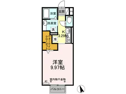 カッサミリーナ(1K/2階)の間取り写真