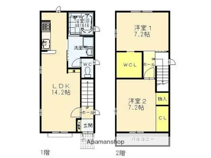 四日市あすなろう 赤堀駅 徒歩5分 2階建 築16年(2LDK)の間取り写真