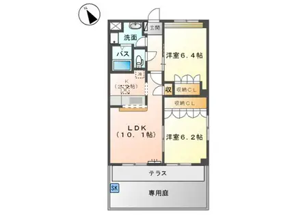 サンドリームB(2LDK/1階)の間取り写真