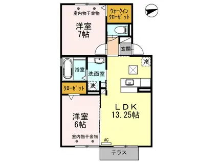アリビオ東日野(2LDK/1階)の間取り写真