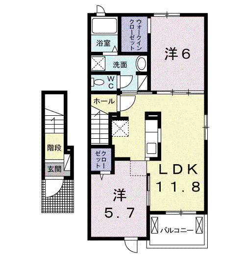 フェリーチェ Ⅲ(2LDK/2階)の間取り写真