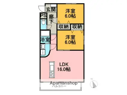 フレンドリーⅡ(2LDK/2階)の間取り写真