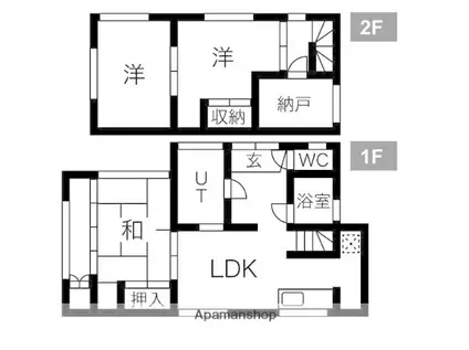 三岐鉄道三岐線 近鉄富田駅 徒歩16分 2階建 築61年(3SLDK)の間取り写真