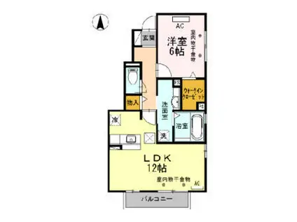 近鉄名古屋線 川越富洲原駅 徒歩20分 2階建 築12年(1LDK/1階)の間取り写真