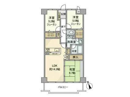 ベルカーサ富洲原(3LDK/8階)の間取り写真