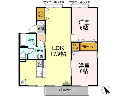 ウエストバンブー γ(2LDK/1階)の間取り写真