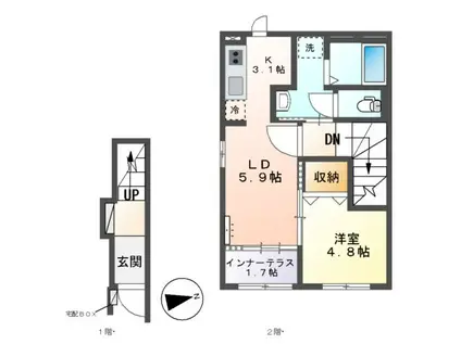 ラ・トレフル(1LDK/2階)の間取り写真