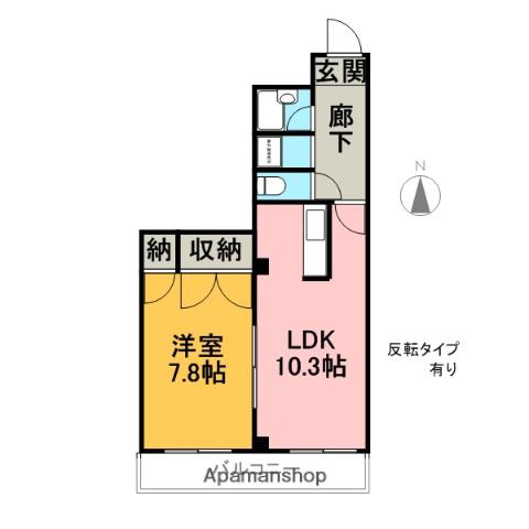 VIP-IN太平洋ノースヒルズ(1LDK/2階)の間取り写真
