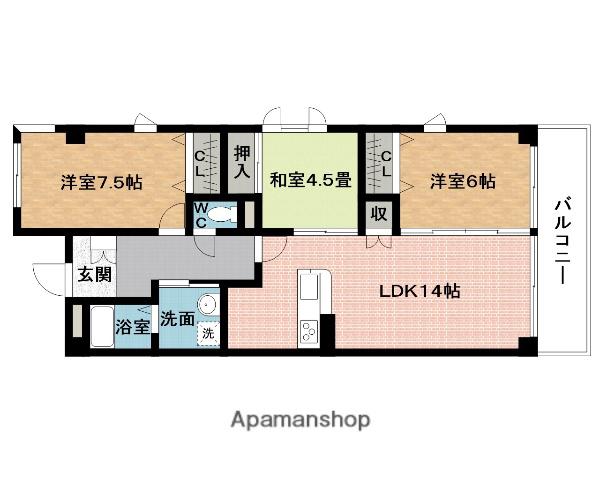インペリアル鍵屋ノ辻(3LDK/3階)の間取り写真