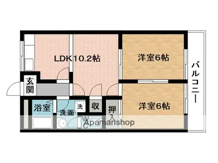 ヴューパレス緑ヶ丘(2LDK/3階)の間取り写真