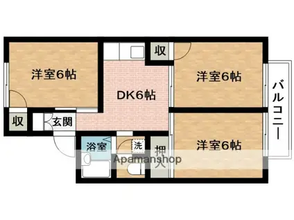 コーポセジュール(3DK/2階)の間取り写真