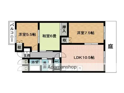 エストマンション(3LDK/1階)の間取り写真