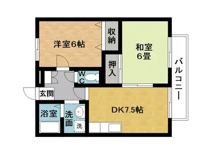 ニューソシアA(2DK/2階)の間取り写真