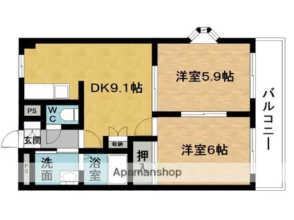 サンフラワーB(2DK/2階)の間取り写真