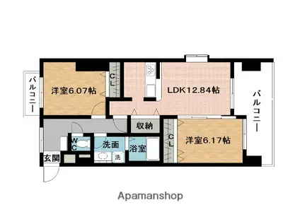 レジデンシャル・金剛(2LDK/9階)の間取り写真