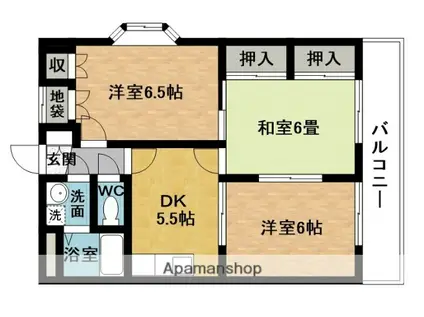 ペガサス緑ヶ丘1号館(3K/2階)の間取り写真