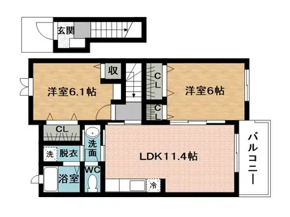 ヴォリュビリス(2LDK/2階)の間取り写真