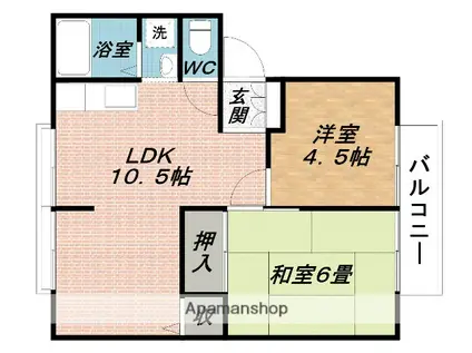 サンビレッジ赤目A(2LDK/2階)の間取り写真