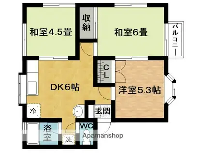 ハイツソレイユB(3DK/1階)の間取り写真