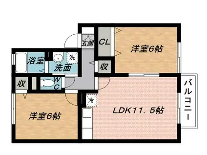HAPPY FIELD B棟(2LDK/1階)の間取り写真