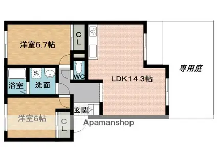パルディアHM(2LDK/1階)の間取り写真