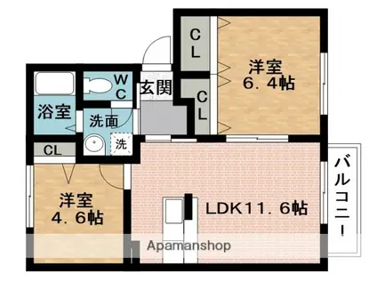 グランクォーレD(2LDK/2階)の間取り写真