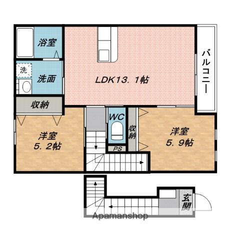 エトワール美旗Ⅰ(2LDK/2階)の間取り写真